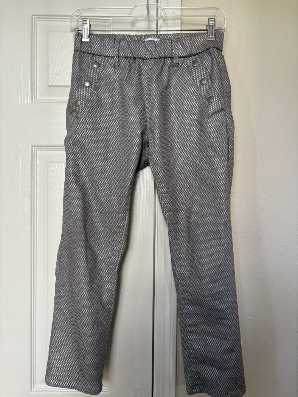 Bevy Flog Dafna Button Capri Pewter/Silver Houndstooth Check Pants size 24